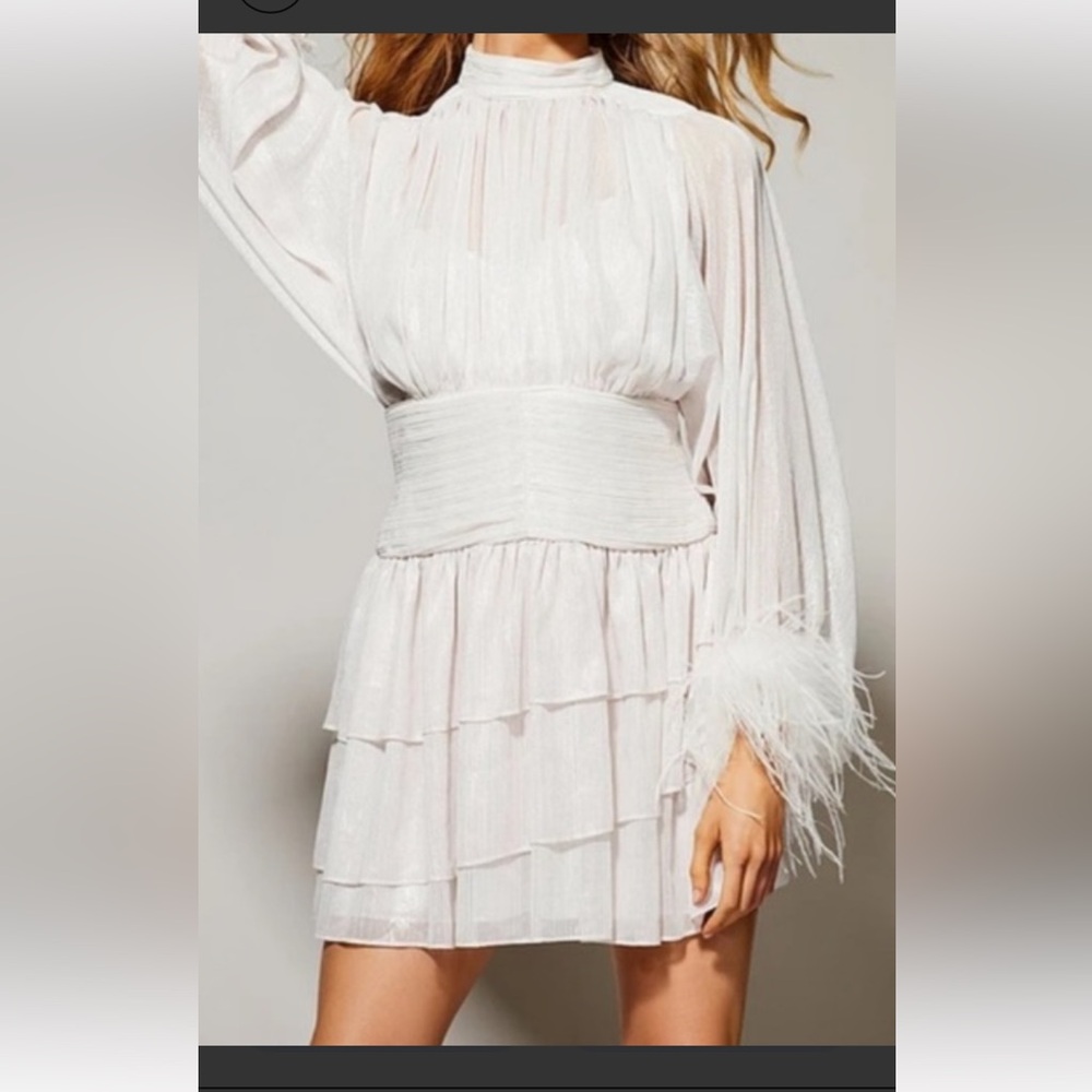 NWT A Loves A Metallic Chiffon White/Gold  Dress